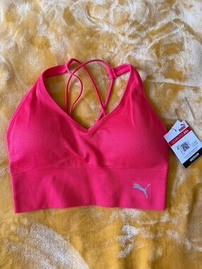 Puma Bright Pink Seamless Ribbed Sports Bra with Strappy Back